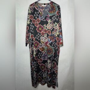 Natori Black Floral Garment with Red and Blue Accents